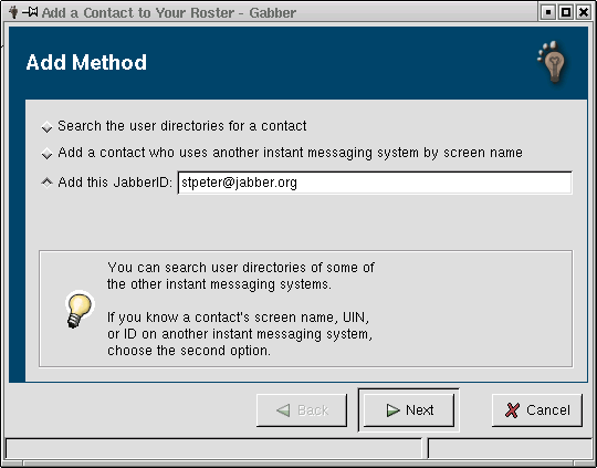 Adding a contact in Gabber